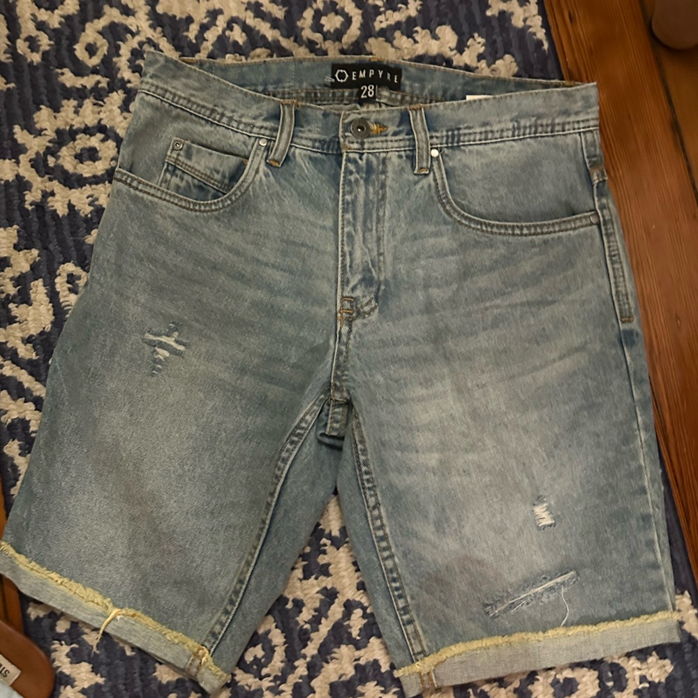 Light Blue Denim Men’s Shorts - Casual Distressed Style
